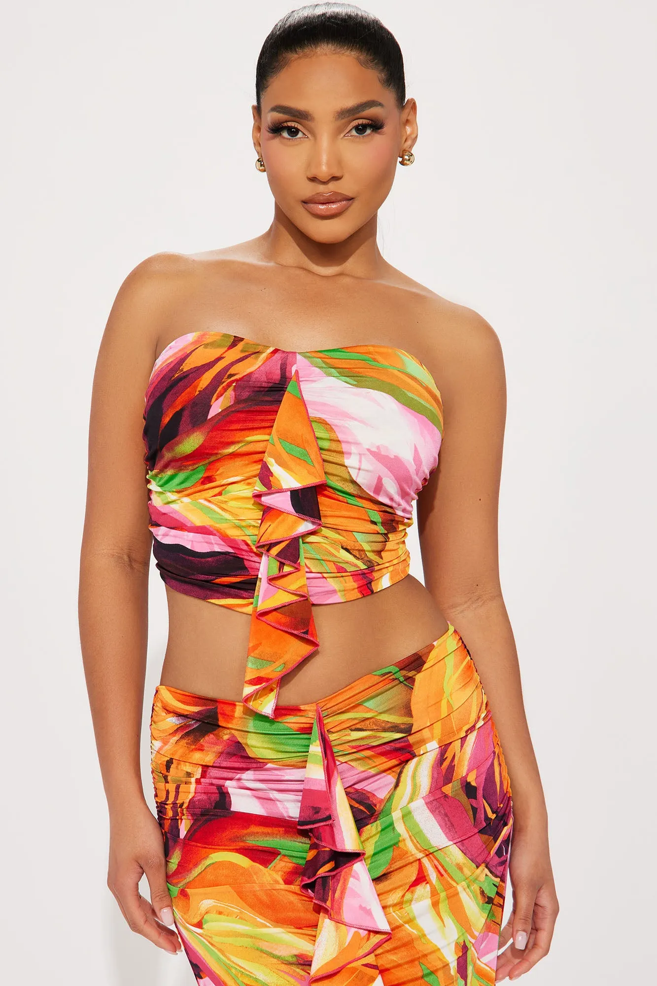 All The Right Angles Skirt Set - Orange/combo