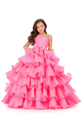 Ashley Lauren Kids 8217 Long Ruffle Layer Girls Pageant Ballgown Bow Crystal Belt Gown
