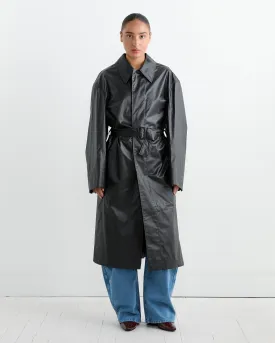Belted Rain Coat in Ash Black