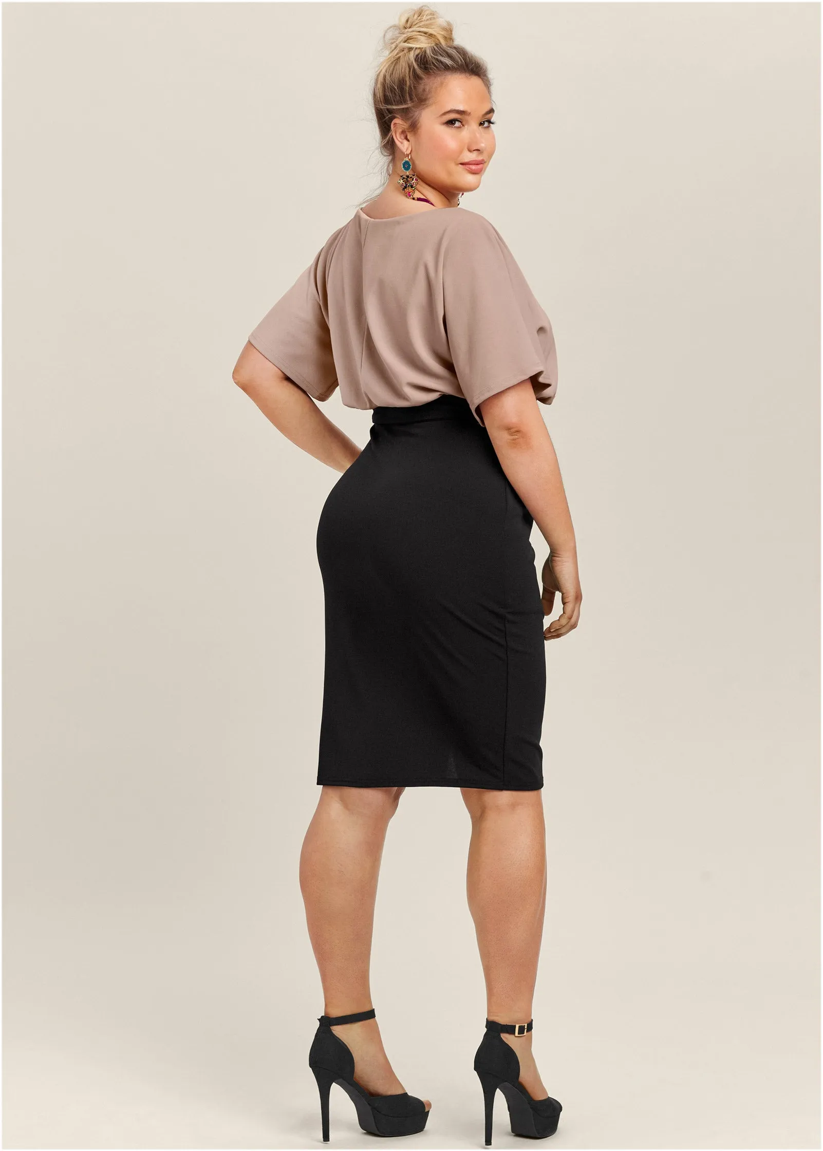 Color Block Dress - Tan & Black