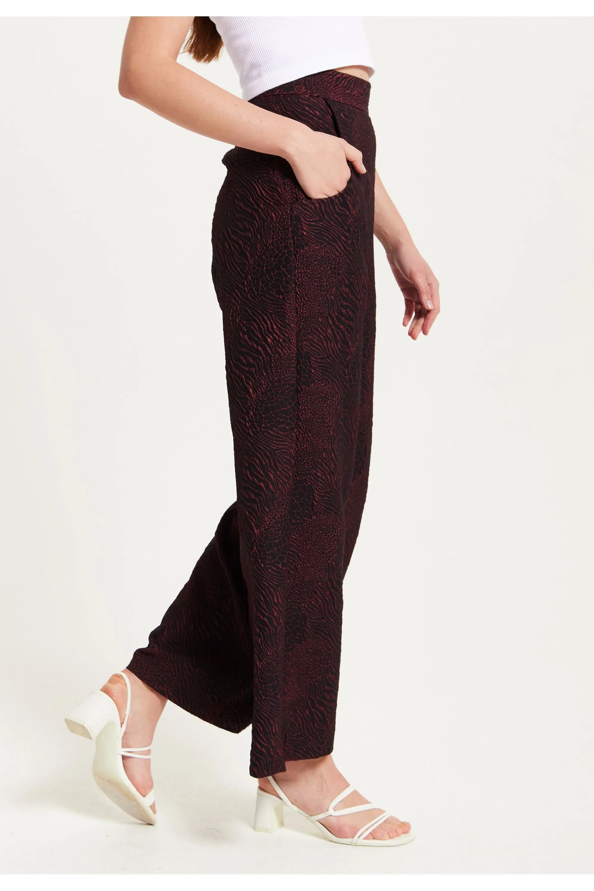 Liquorish Wine Wide Leg Trousers