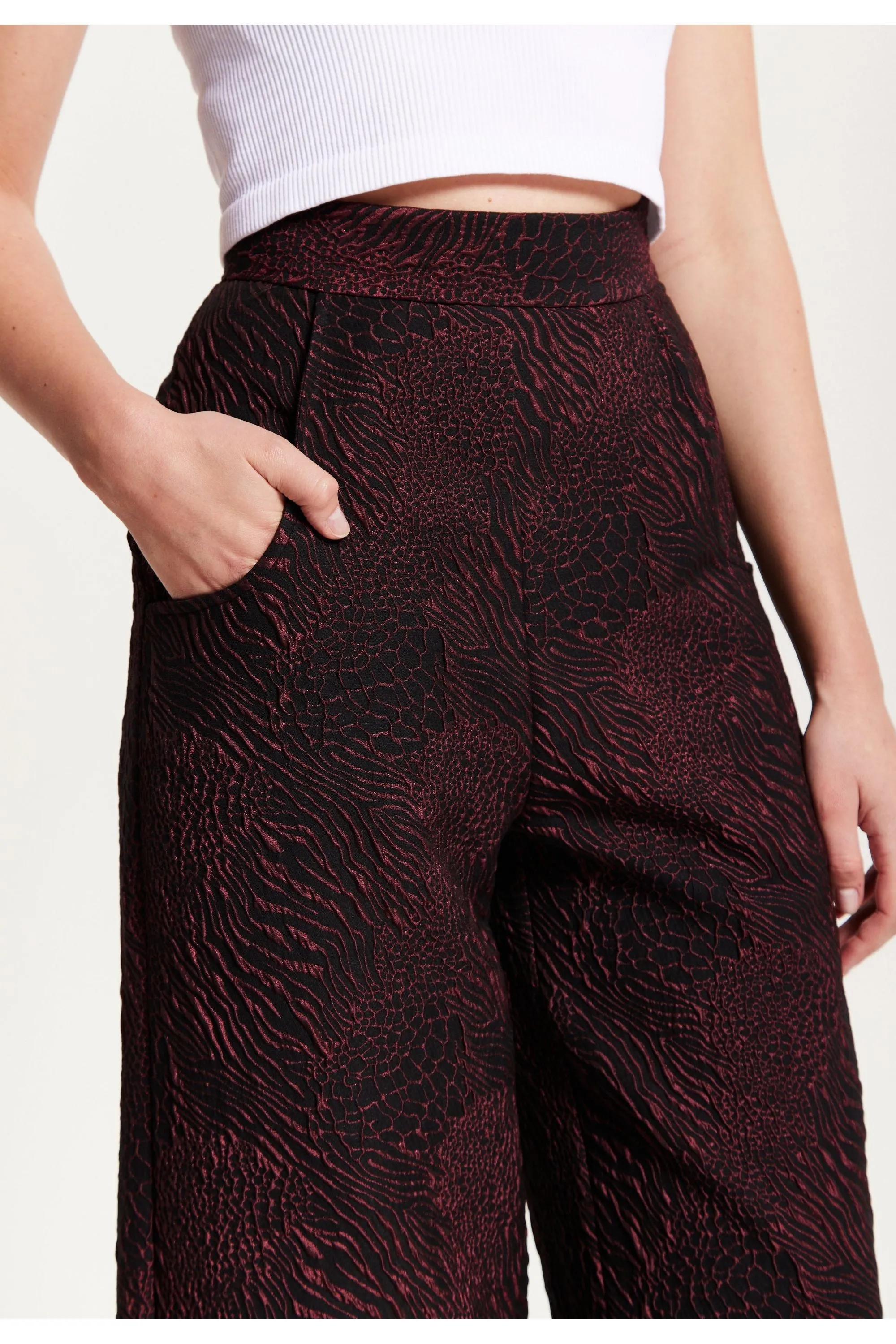 Liquorish Wine Wide Leg Trousers