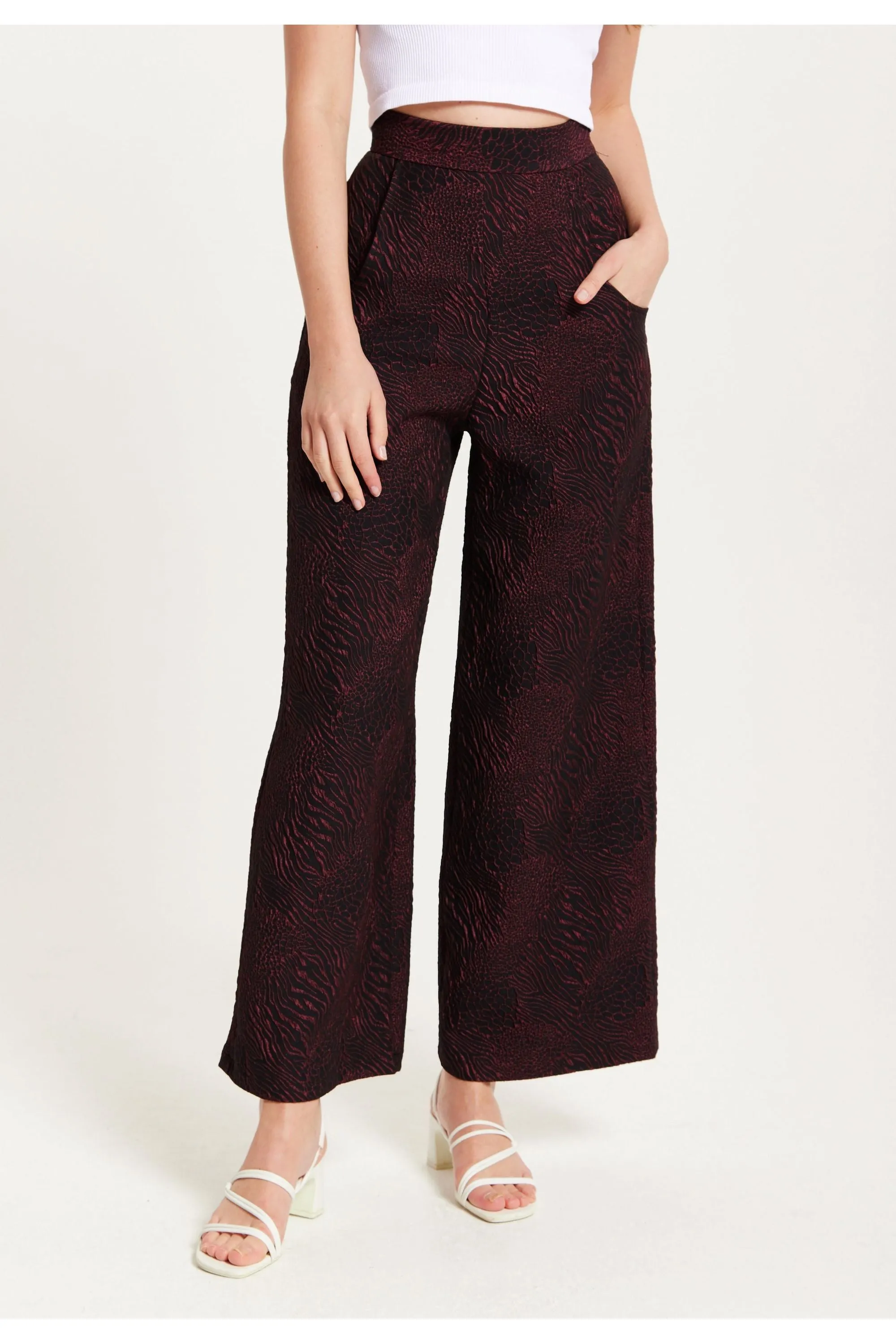 Liquorish Wine Wide Leg Trousers