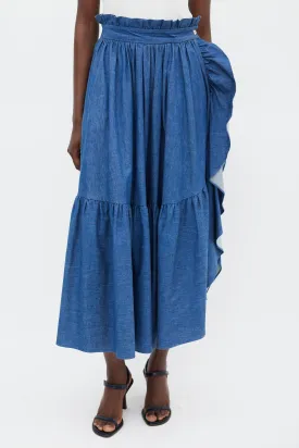 Medium Wash Ruffled Denim Skirt