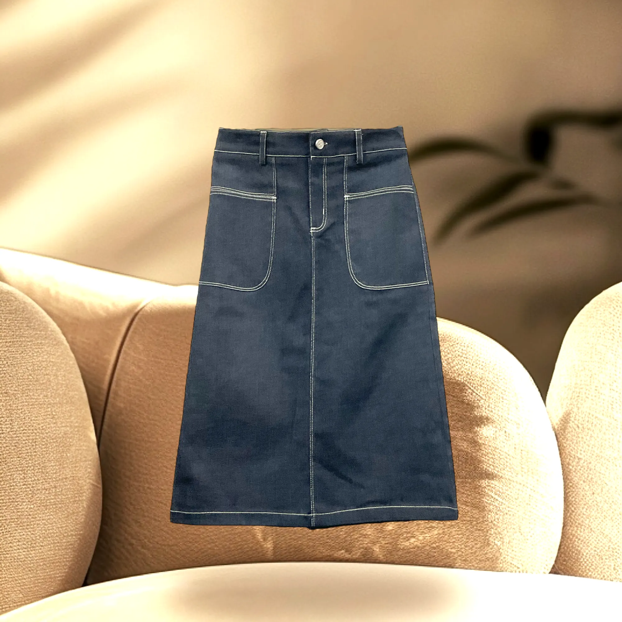 Patch Women A-Line Midi Denim Skirt (Copy)