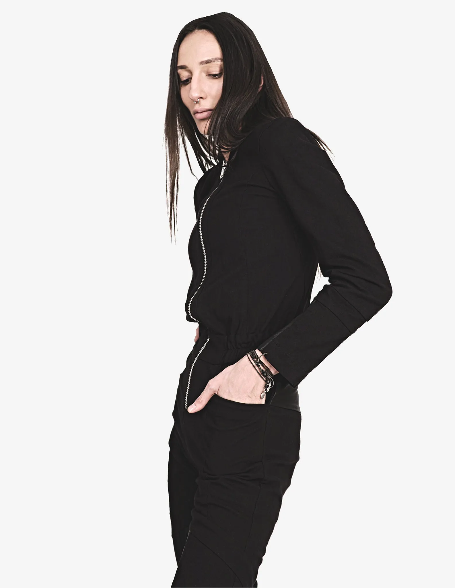 Zipped Denim Jumpsuit